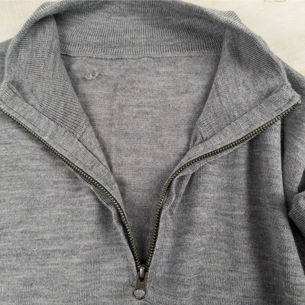 J. Crew Men's Gray 100% Merino Wool High Neck‎ 1/4 Zip Pullover Sweater
